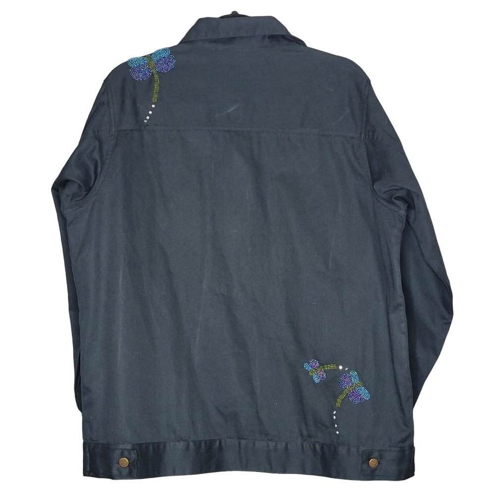Quacker Factory Women's L Button Up Shacket Shirt Dragonflies Artsy Art to Wear - Picture 2 of 9